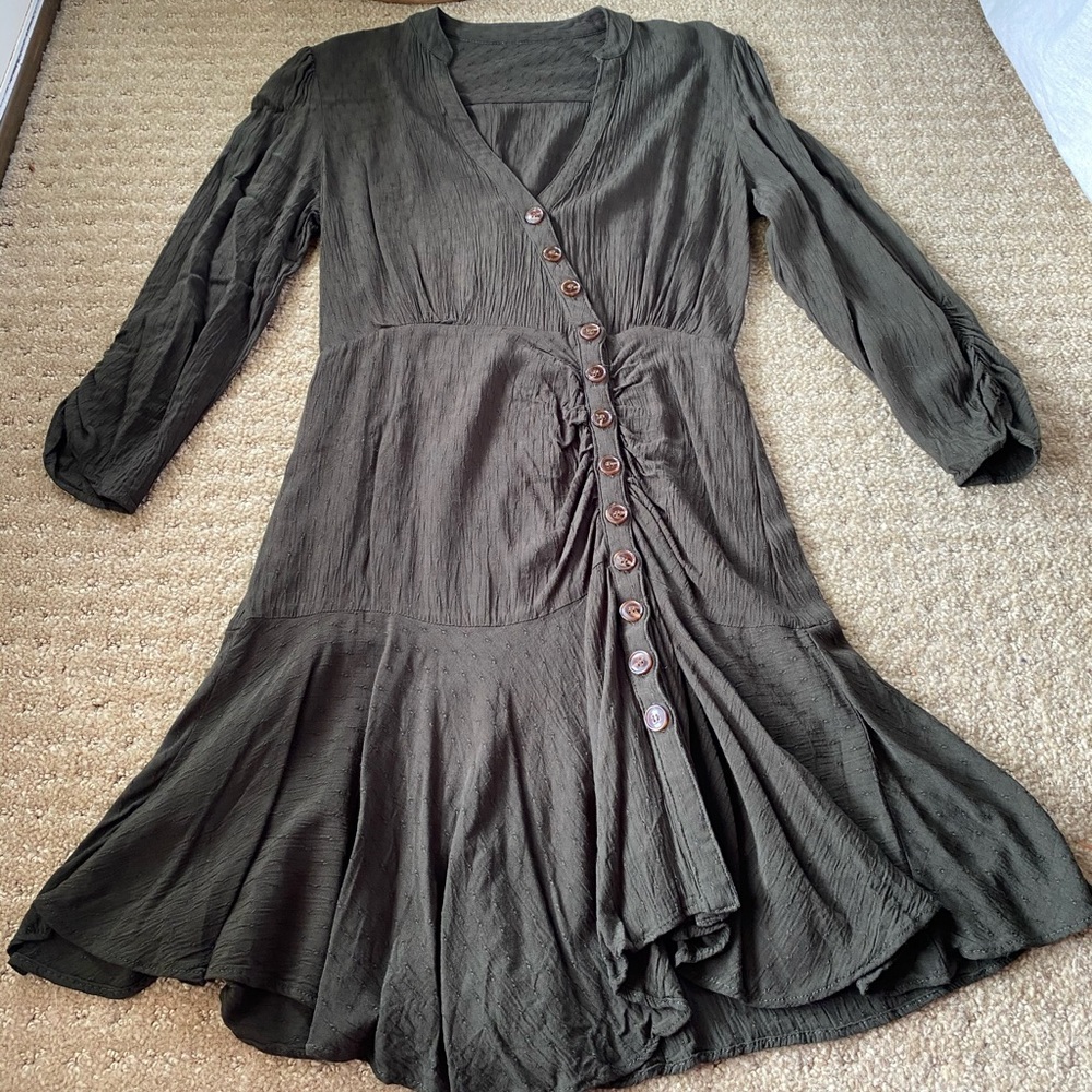 Green Side Button Mini Dress